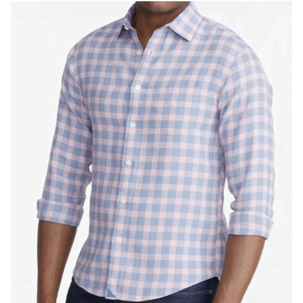 UNTUCKit Mens LS Gingham Check Style Button Shirt Size LG Sutton WR 100% Linen